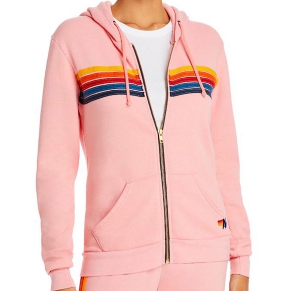 Aviator Nation Sweaters - Worn once Aviator Nation pink 5 stripe zip up hoodie in blush